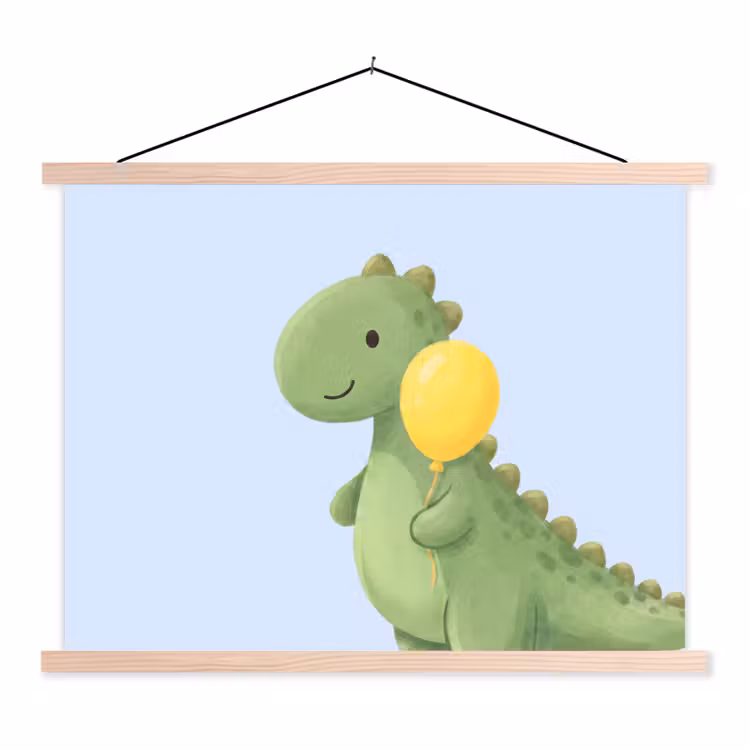 Stoffbild - Dinosaurier – Luftballon – Kinderzimmer – Illustration – Grün — 1