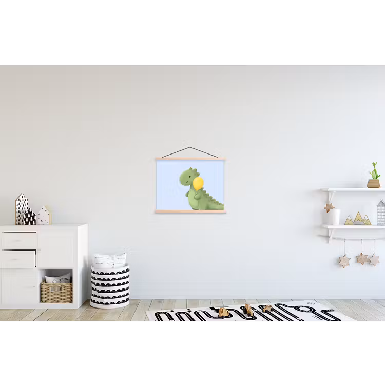 Stoffbild - Dinosaurier – Luftballon – Kinderzimmer – Illustration – Grün — 2