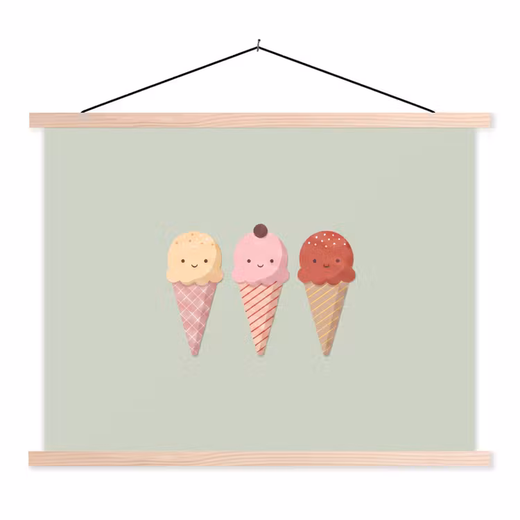 Stoffbild - Eis – Eistüten – Essen – Illustration – Fröhlich — 1