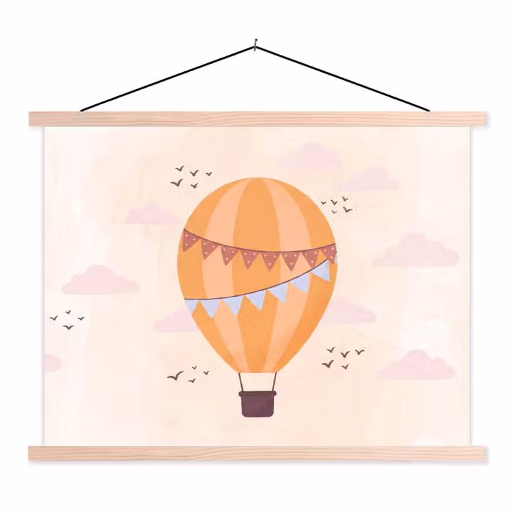 Stoffbild - Heißluftballon – Girlanden – Abenteuer – Illustration – Orange — 1