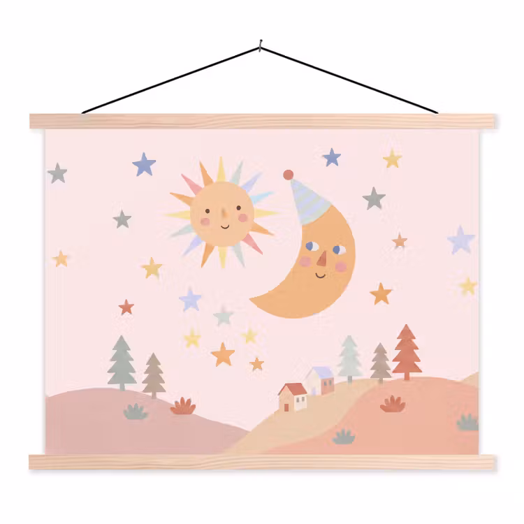 Stoffbild - Sonne – Mond – Sterne – Kinderzimmer – Pastell — 1