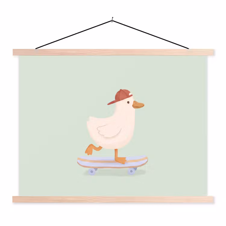 Stoffbild - Vogel – Skateboard – Tiere – Cartoon – Verspielt — 1