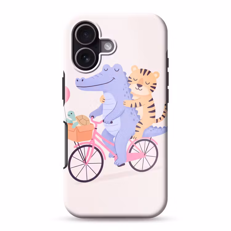Handyhülle Toughcase - Tiere – Fahrrad – Freundschaft – Illustration – Rosa — 1