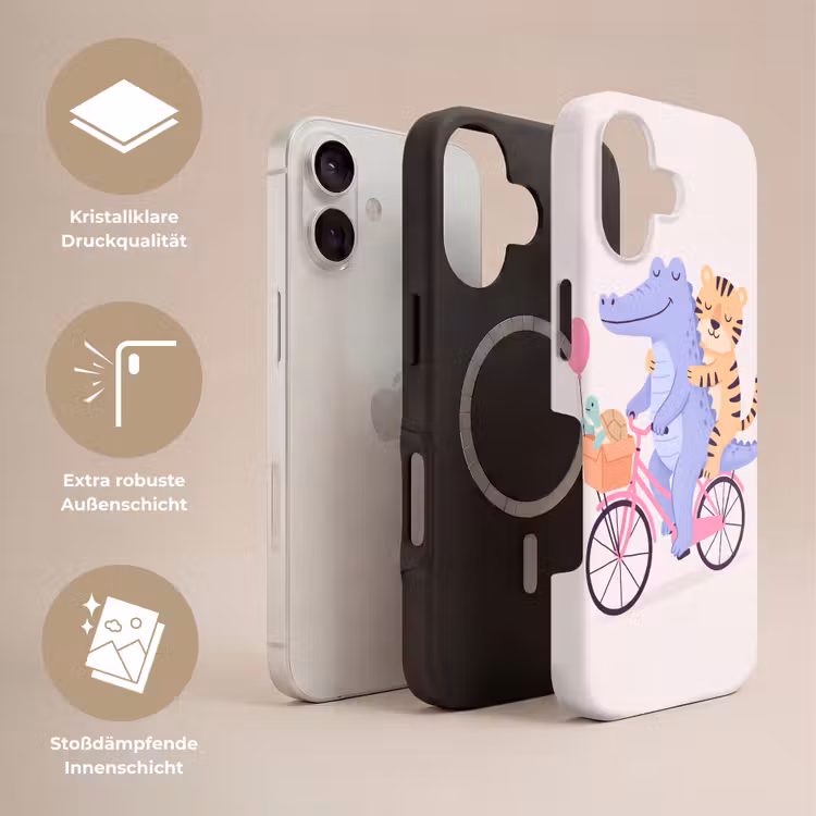 Handyhülle Toughcase - Tiere – Fahrrad – Freundschaft – Illustration – Rosa — 3