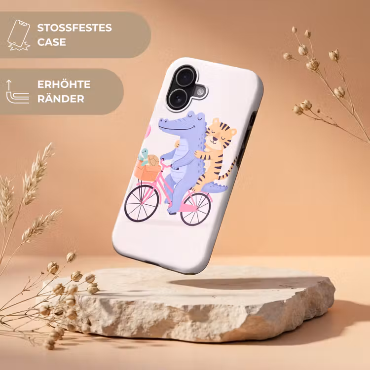 Handyhülle Toughcase - Tiere – Fahrrad – Freundschaft – Illustration – Rosa — 5