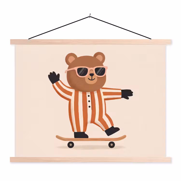 Stoffbild - Tiere – Skateboard – Spiel – Zeichentrick – Rosa — 1
