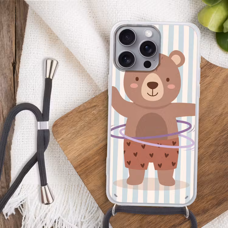 Handyhülle mit Band - Bär – Reifen – Kinderzimmer – Illustration – Braun — 3