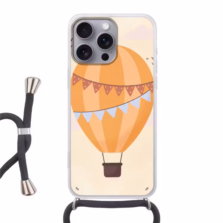 Handyhülle mit Band - Heißluftballon – Girlanden – Abenteuer – Illustration – Orange — 1
