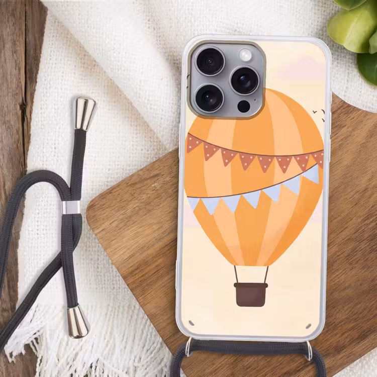 Handyhülle mit Band - Heißluftballon – Girlanden – Abenteuer – Illustration – Orange — 3