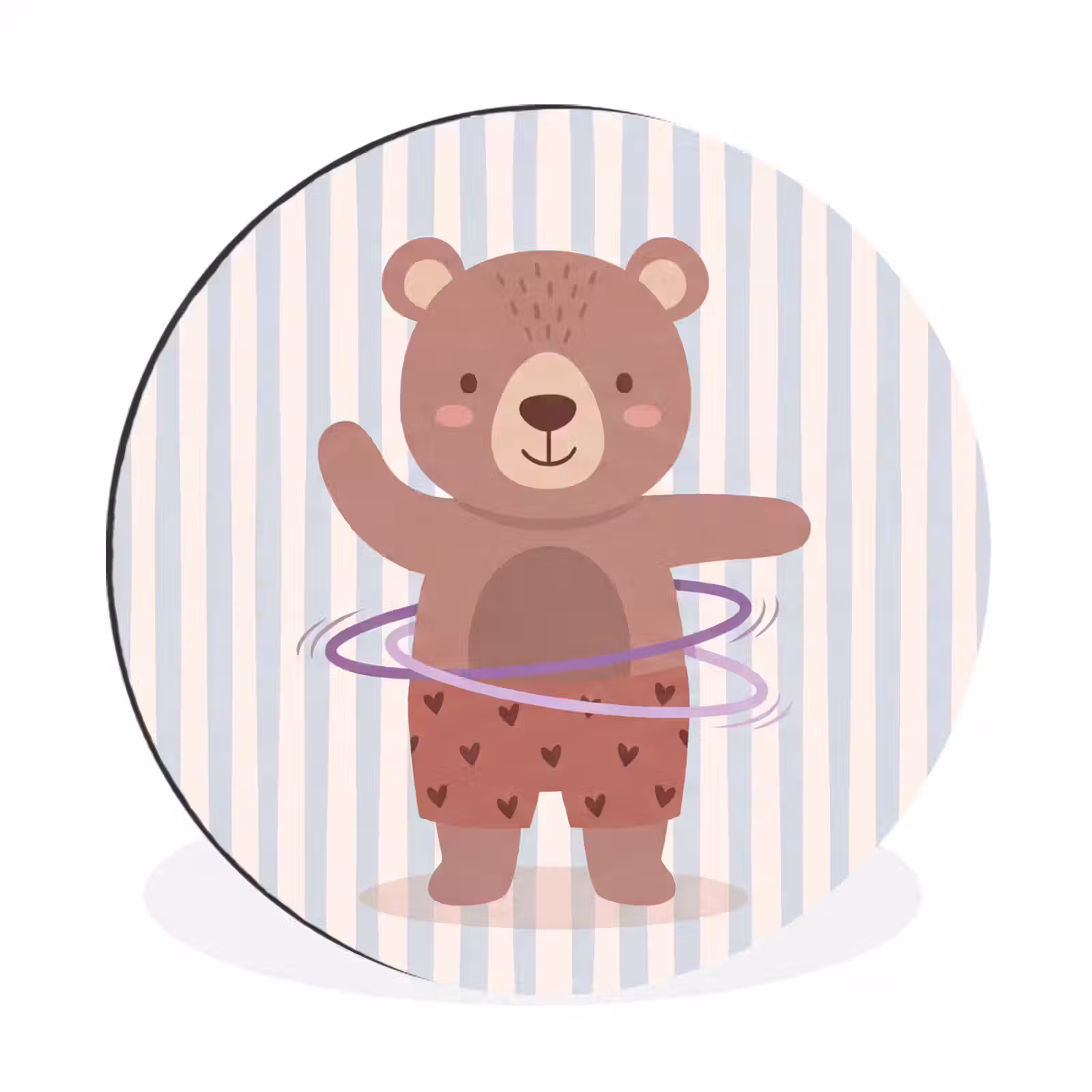 Alu-Dibond-Bild Rund - Bär – Reifen – Kinderzimmer – Illustration – Braun — 1