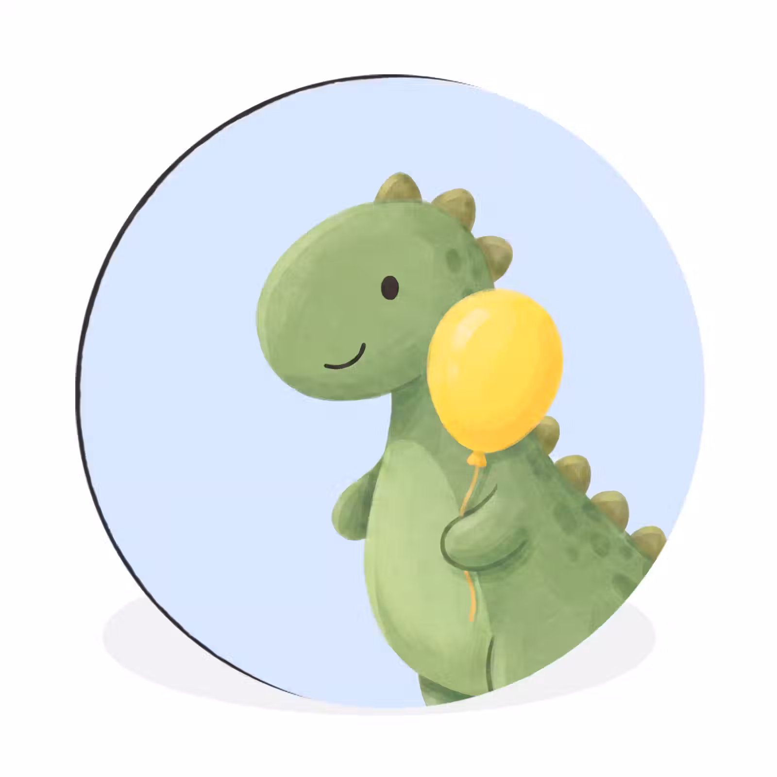 Alu-Dibond-Bild Rund - Dinosaurier – Luftballon – Kinderzimmer – Illustration – Grün — 1