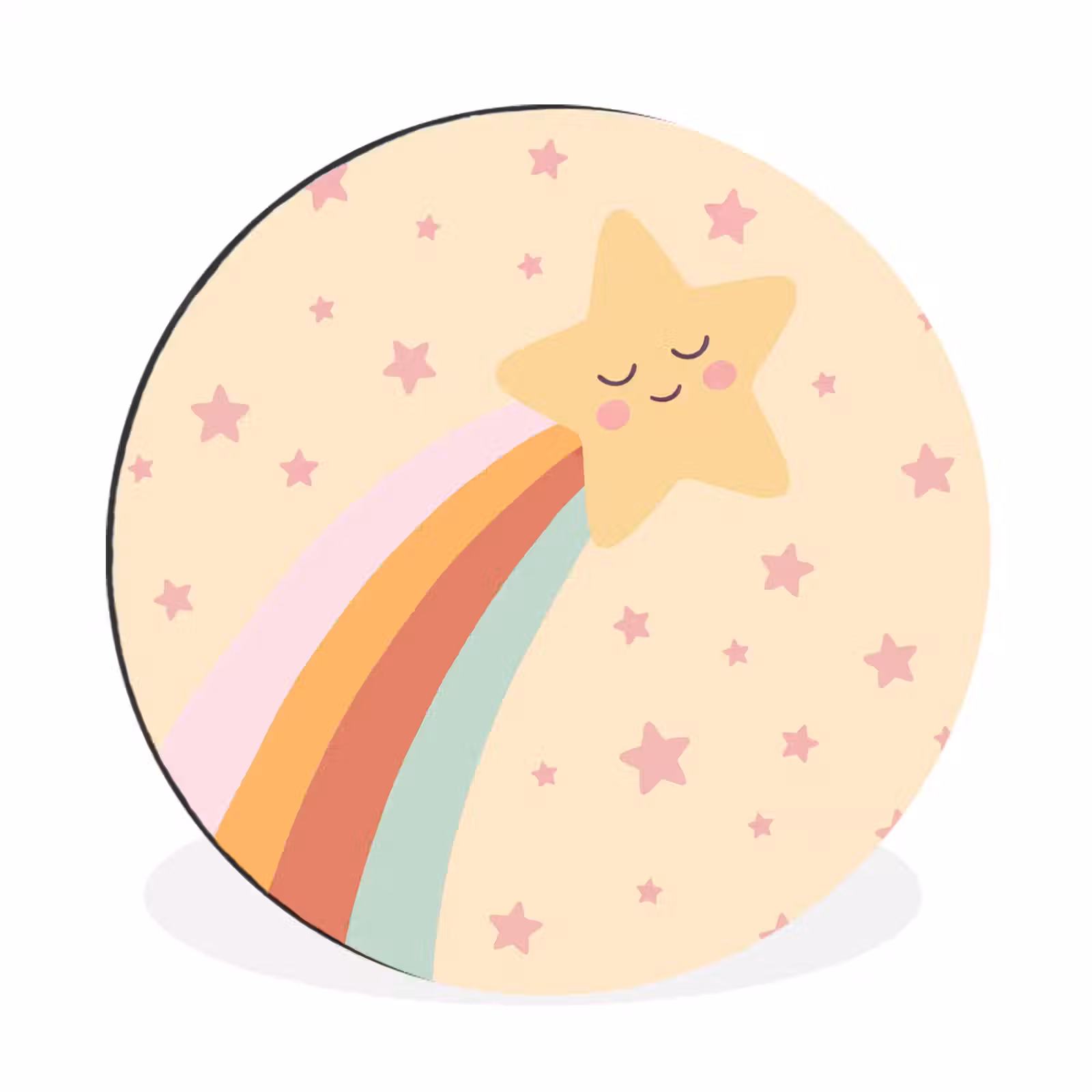 Alu-Dibond-Bild Rund - Stern – Regenbogen – Nacht – Illustration – Pastell — 1
