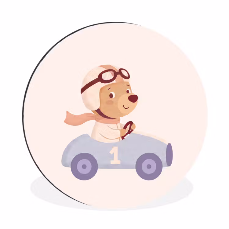 Alu-Dibond-Bild Rund - Bär – Auto – Kinderzimmer – Cartoon – Verspielt — 1