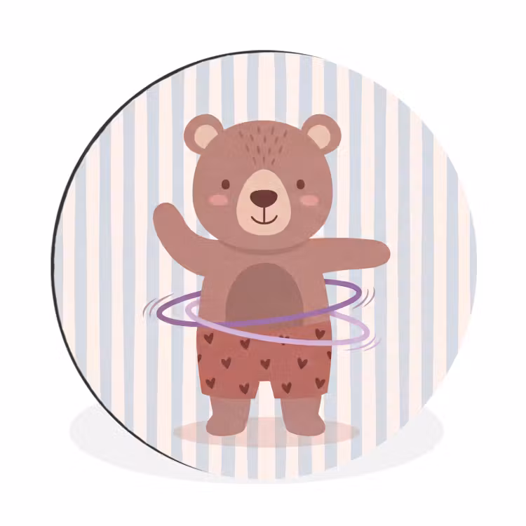 Alu-Dibond-Bild Rund - Bär – Reifen – Kinderzimmer – Illustration – Braun — 1