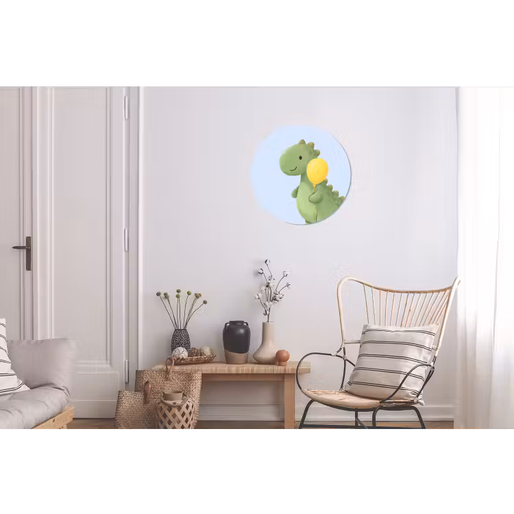 Alu-Dibond-Bild Rund - Dinosaurier – Luftballon – Kinderzimmer – Illustration – Grün — 2