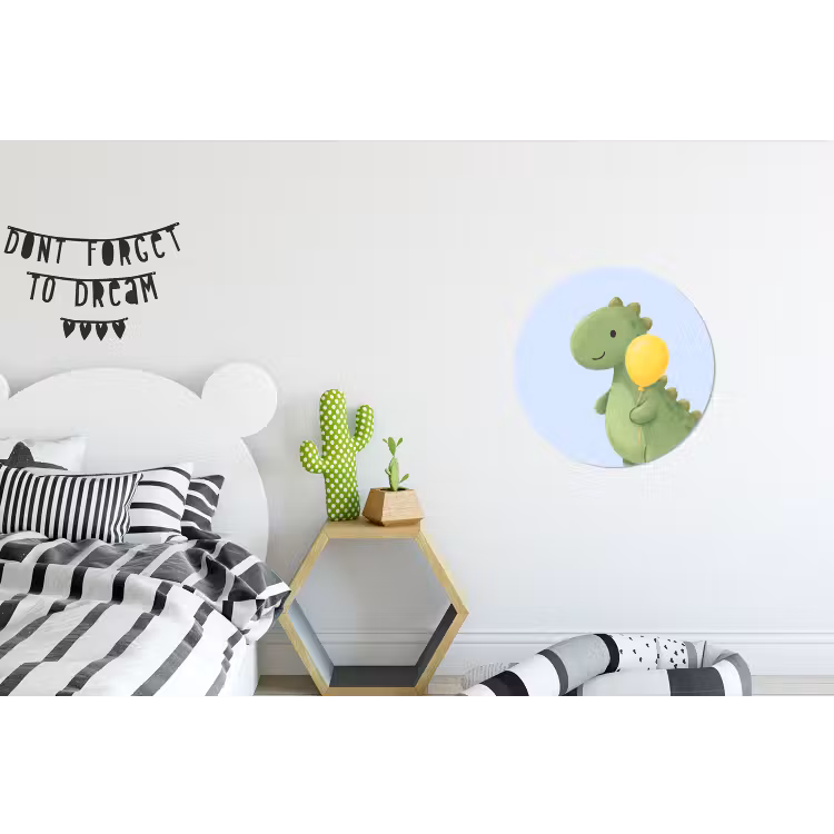 Alu-Dibond-Bild Rund - Dinosaurier – Luftballon – Kinderzimmer – Illustration – Grün — 4