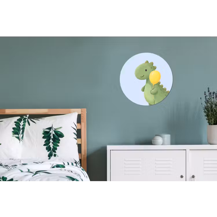 Alu-Dibond-Bild Rund - Dinosaurier – Luftballon – Kinderzimmer – Illustration – Grün — 5