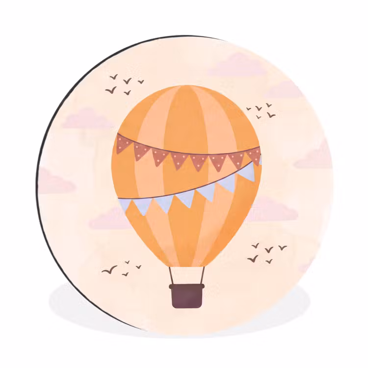 Alu-Dibond-Bild Rund - Heißluftballon – Girlanden – Abenteuer – Illustration – Orange — 1