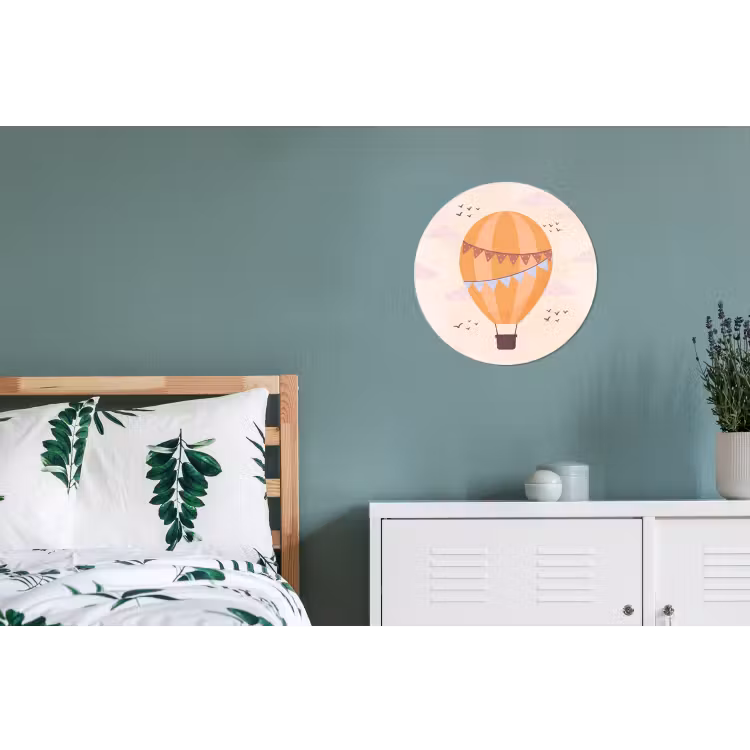 Alu-Dibond-Bild Rund - Heißluftballon – Girlanden – Abenteuer – Illustration – Orange — 5
