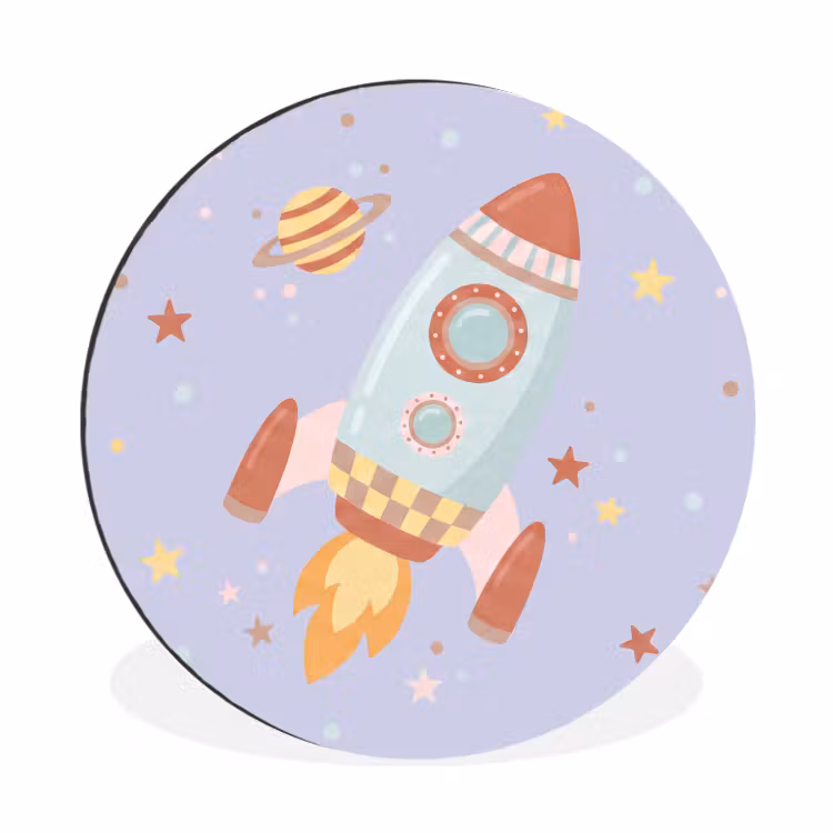 Alu-Dibond-Bild Rund - Rakete – Weltraum – Planet – Illustration — 1
