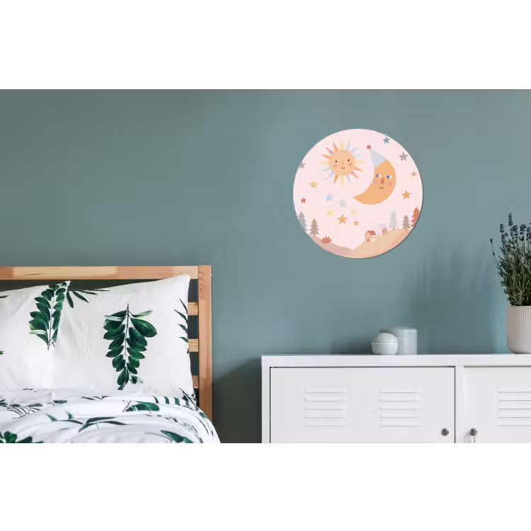 Alu-Dibond-Bild Rund - Sonne – Mond – Sterne – Kinderzimmer – Pastell — 5