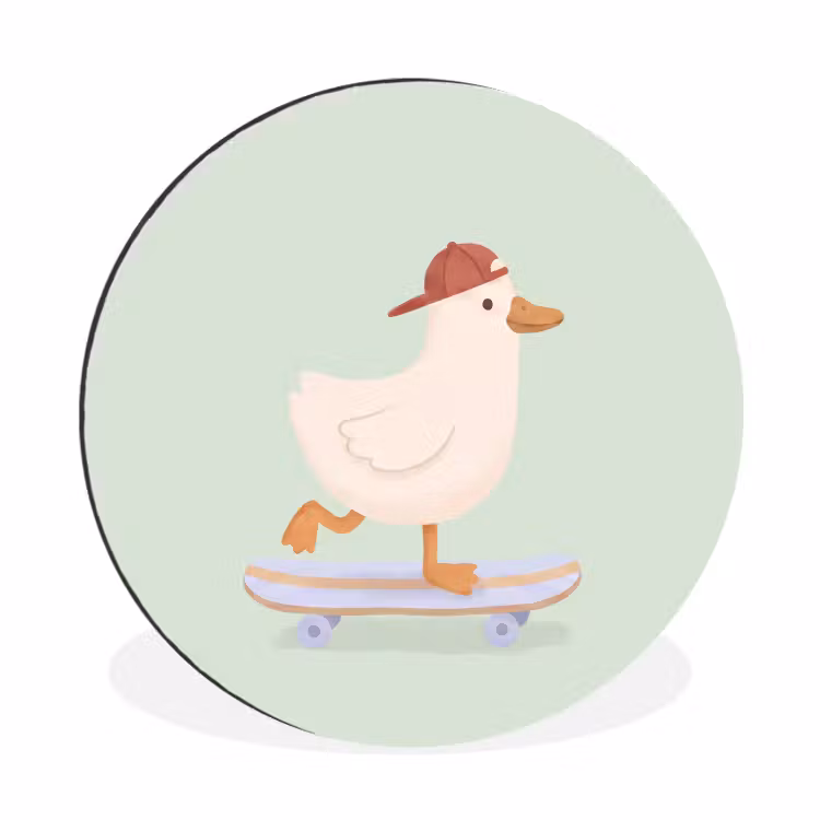 Alu-Dibond-Bild Rund - Vogel – Skateboard – Tiere – Cartoon – Verspielt — 1