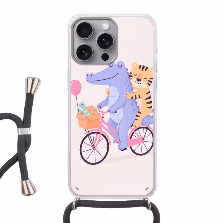 Handyhülle mit Band - Tiere – Fahrrad – Freundschaft – Illustration – Rosa — 1