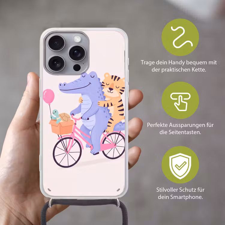 Handyhülle mit Band - Tiere – Fahrrad – Freundschaft – Illustration – Rosa — 4