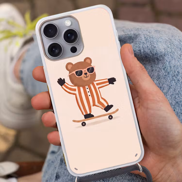 Handyhülle mit Band - Tiere – Skateboard – Spiel – Zeichentrick – Rosa — 2