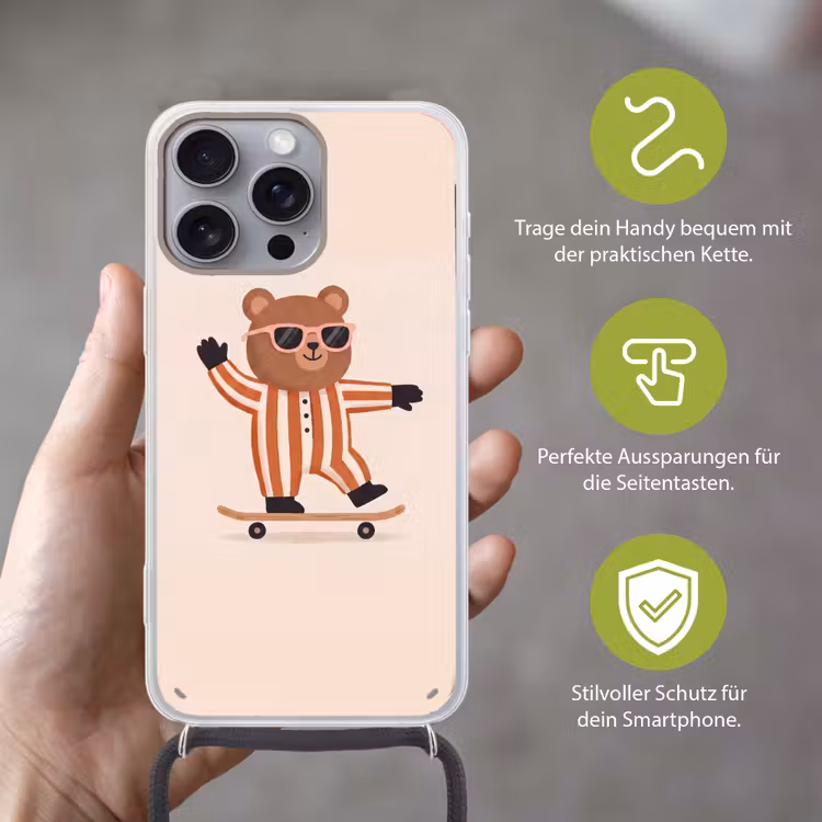 Handyhülle mit Band - Tiere – Skateboard – Spiel – Zeichentrick – Rosa — 4