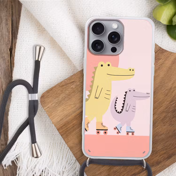 Handyhülle mit Band - Tiere – Skaten – Illustration – Verspielt – Rosa — 3