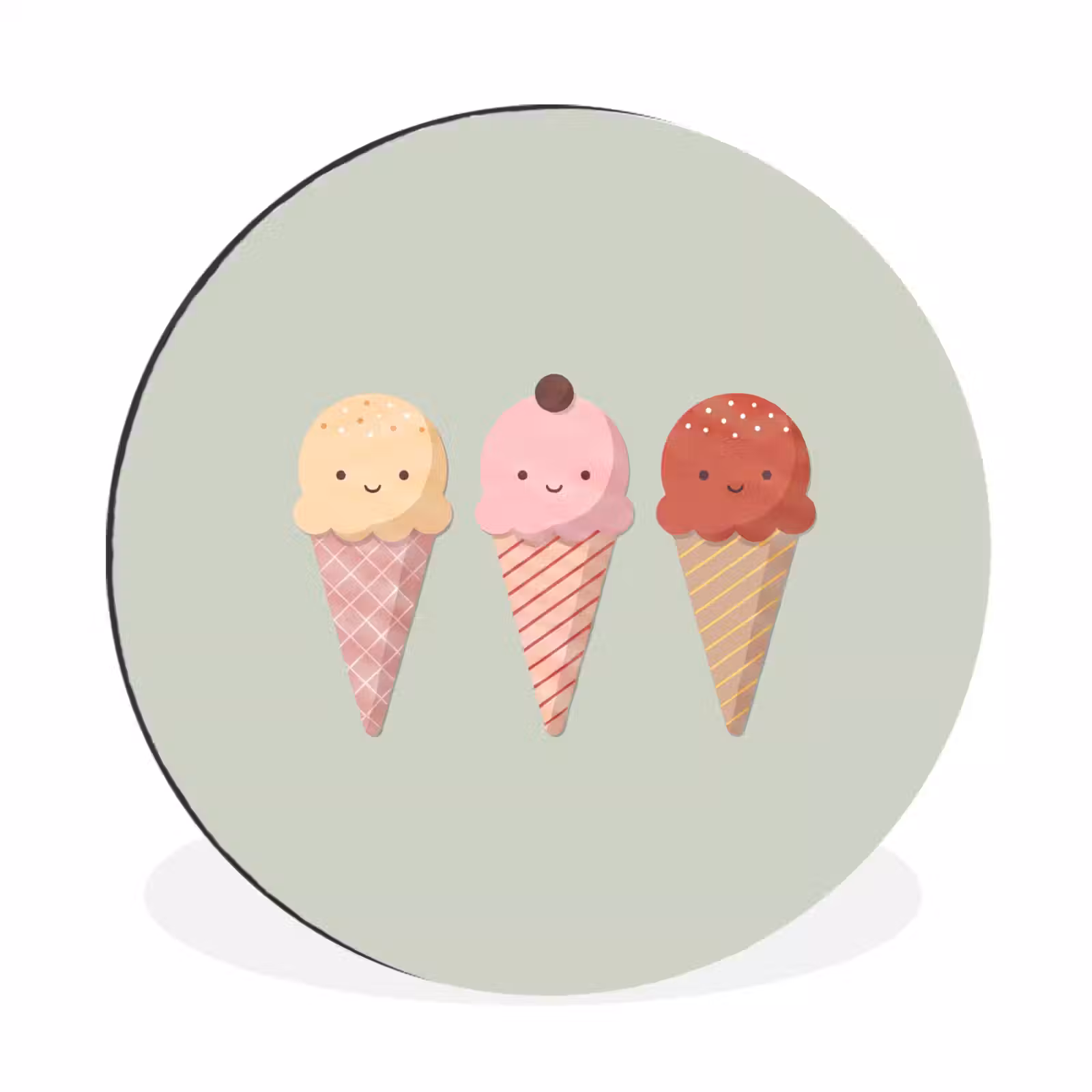 Alu-Dibond-Bild Rund - Eis – Eistüten – Essen – Illustration – Fröhlich — 1