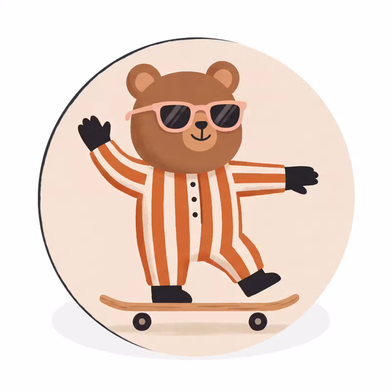 Alu-Dibond-Bild Rund - Tiere – Skateboard – Spiel – Zeichentrick – Rosa — 1