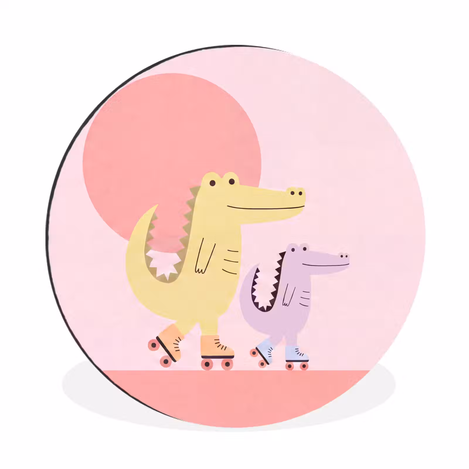 Alu-Dibond-Bild Rund - Tiere – Skaten – Illustration – Verspielt – Rosa — 1