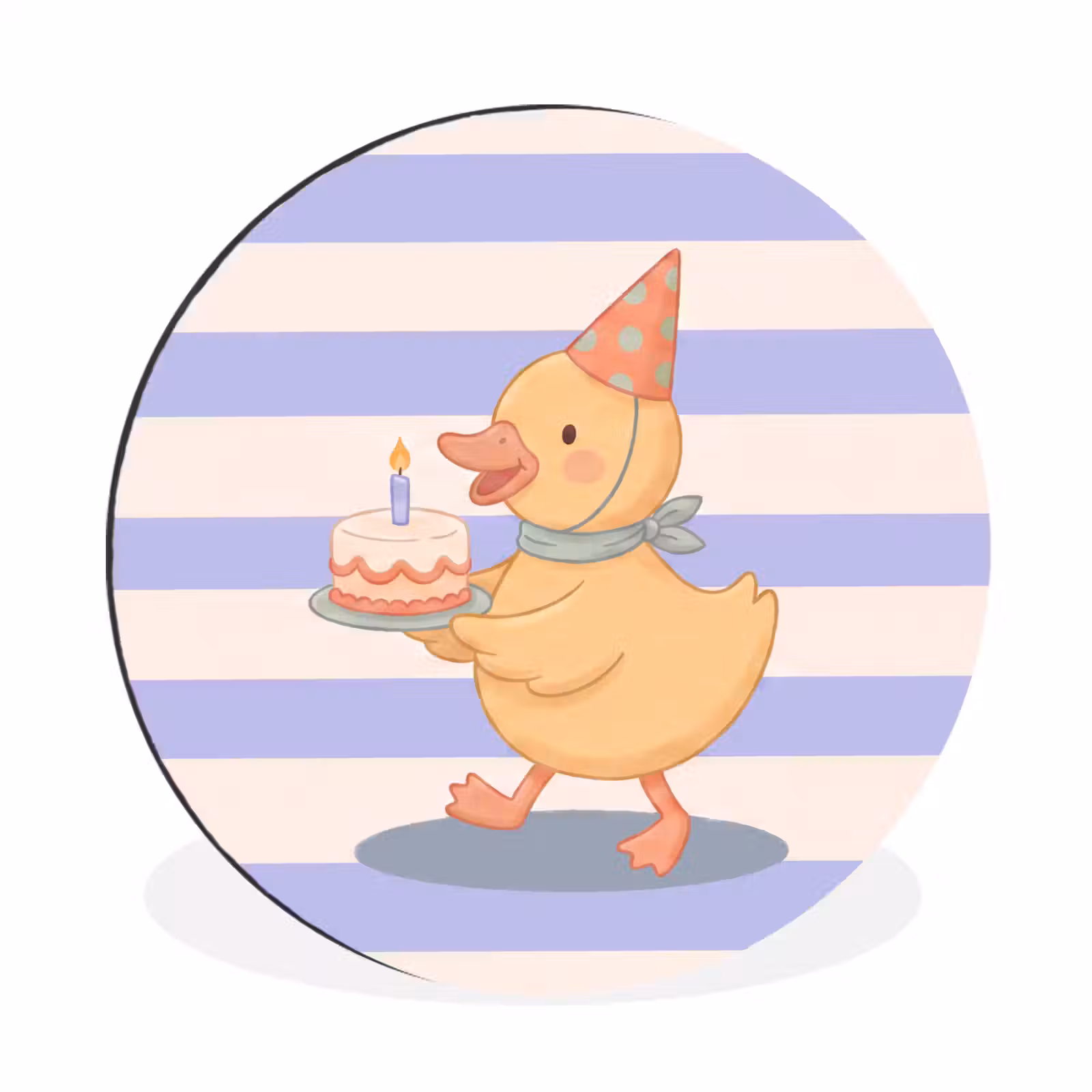 Alu-Dibond-Bild Rund - Vogel – Fest – Torte – Kinder – Illustration — 1