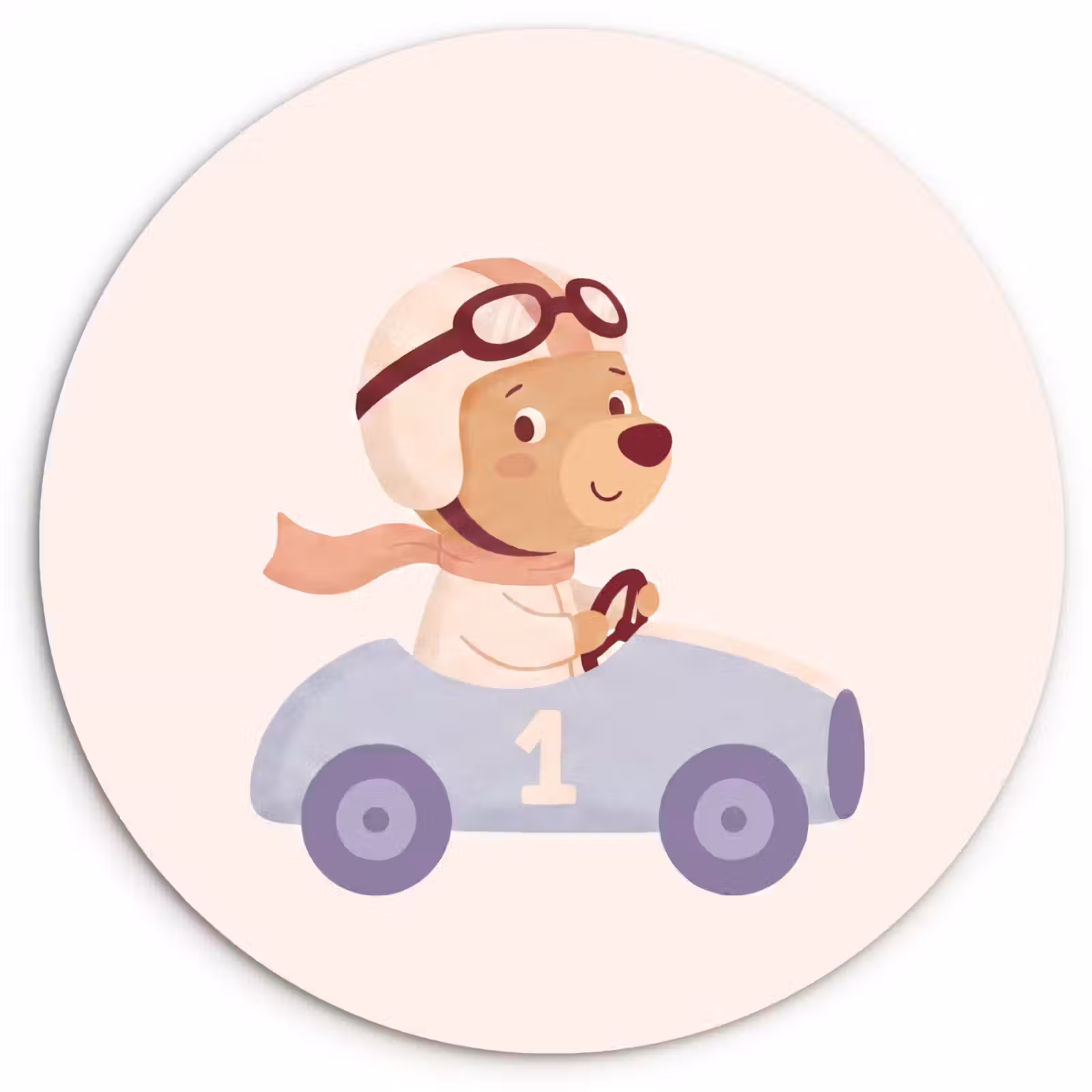 Glasbild Rund - Bär – Auto – Kinderzimmer – Cartoon – Verspielt — 1