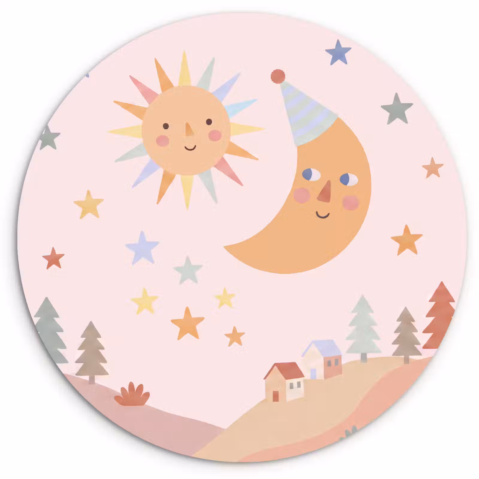 Glasbild Rund - Sonne – Mond – Sterne – Kinderzimmer – Pastell — 1