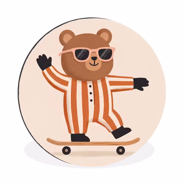 Alu-Dibond-Bild Rund - Tiere – Skateboard – Spiel – Zeichentrick – Rosa — 1