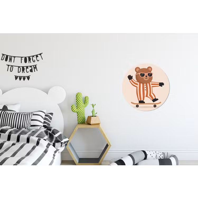 Alu-Dibond-Bild Rund - Tiere – Skateboard – Spiel – Zeichentrick – Rosa — 4