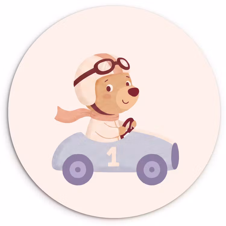 Glasbild Rund - Bär – Auto – Kinderzimmer – Cartoon – Verspielt — 1