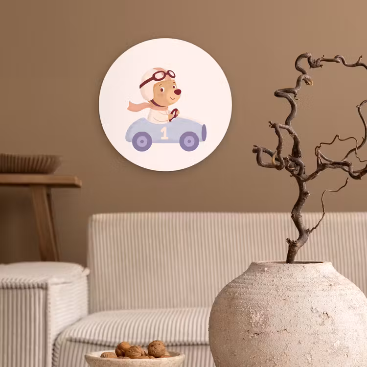 Glasbild Rund - Bär – Auto – Kinderzimmer – Cartoon – Verspielt — 2