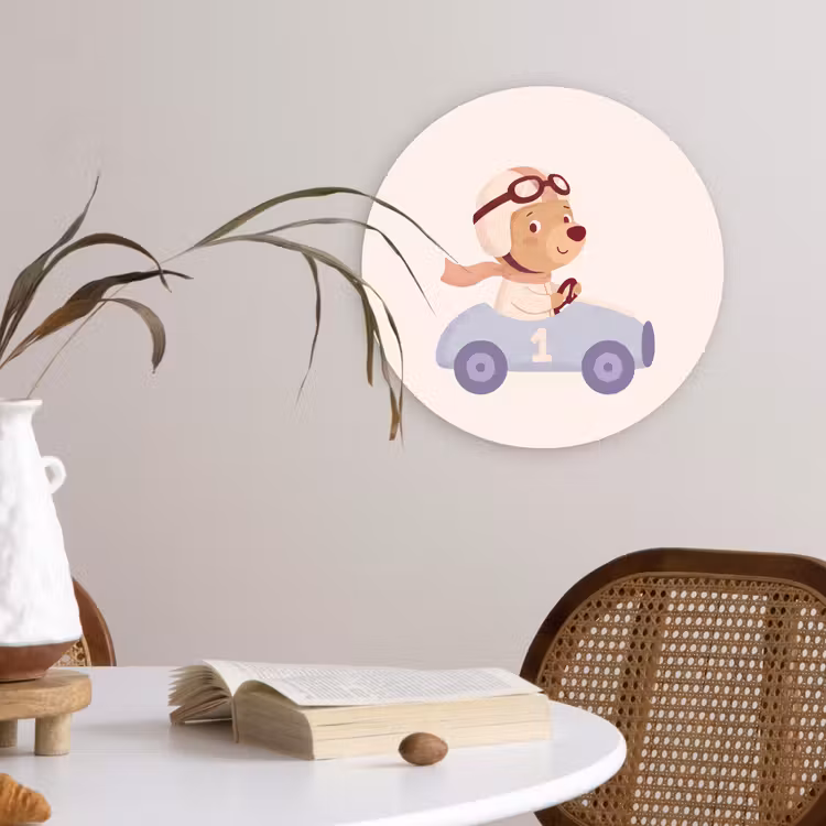 Glasbild Rund - Bär – Auto – Kinderzimmer – Cartoon – Verspielt — 4