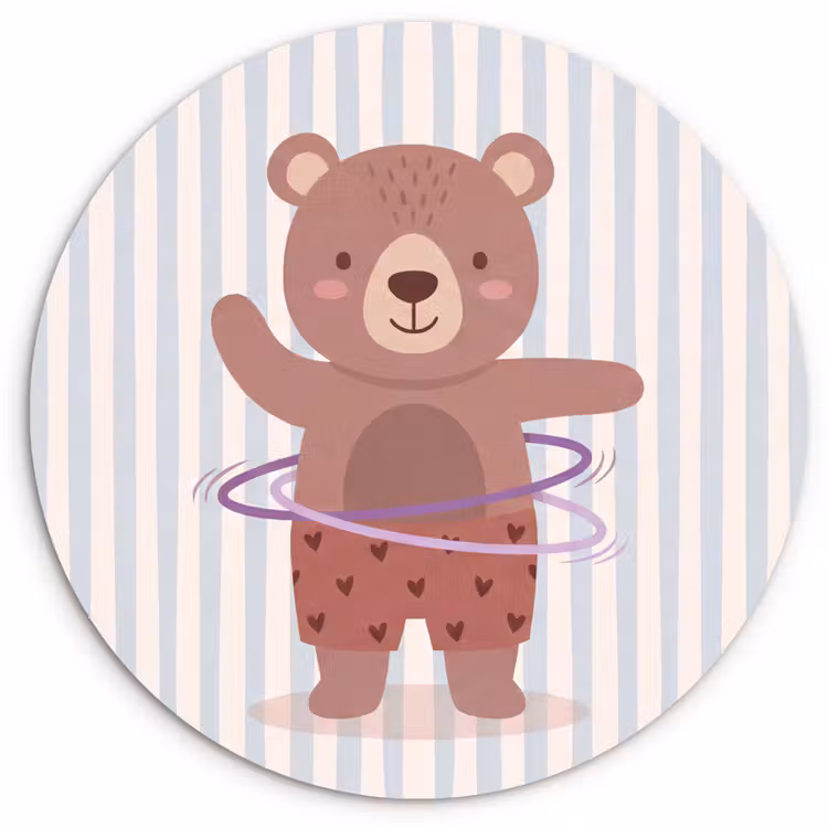 Glasbild Rund - Bär – Reifen – Kinderzimmer – Illustration – Braun — 1