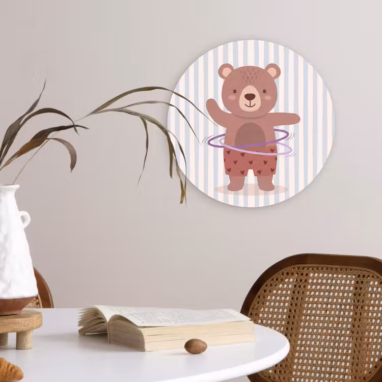 Glasbild Rund - Bär – Reifen – Kinderzimmer – Illustration – Braun — 4