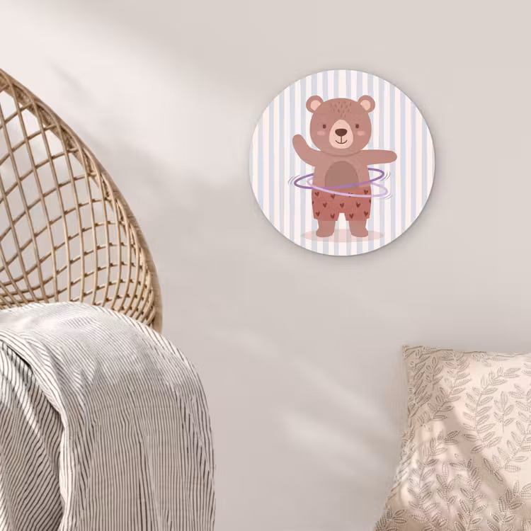 Glasbild Rund - Bär – Reifen – Kinderzimmer – Illustration – Braun — 5