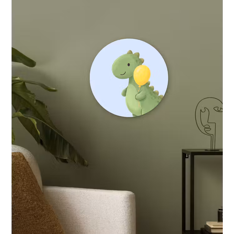 Glasbild Rund - Dinosaurier – Luftballon – Kinderzimmer – Illustration – Grün — 3
