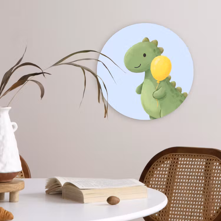 Glasbild Rund - Dinosaurier – Luftballon – Kinderzimmer – Illustration – Grün — 4