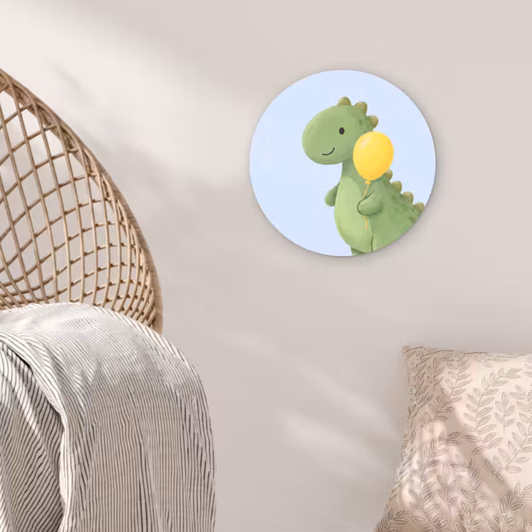 Glasbild Rund - Dinosaurier – Luftballon – Kinderzimmer – Illustration – Grün — 5