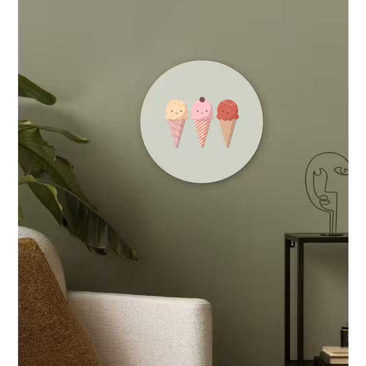 Glasbild Rund - Eis – Eistüten – Essen – Illustration – Fröhlich — 3