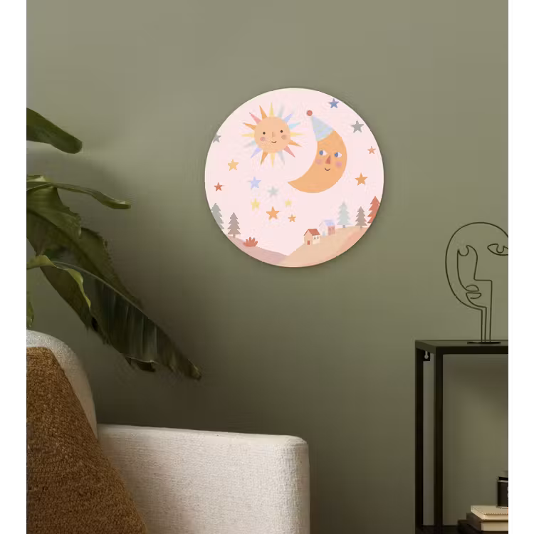 Glasbild Rund - Sonne – Mond – Sterne – Kinderzimmer – Pastell — 3